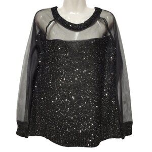 Jeune Jeunesse Black Shimmering Long Sleeve Blouse Top